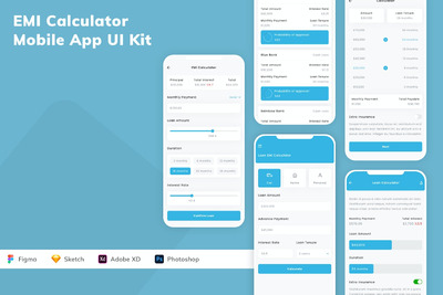 EMI计算器移动应用APP UI KIT (SKETCH,FIG,XD,PSD)