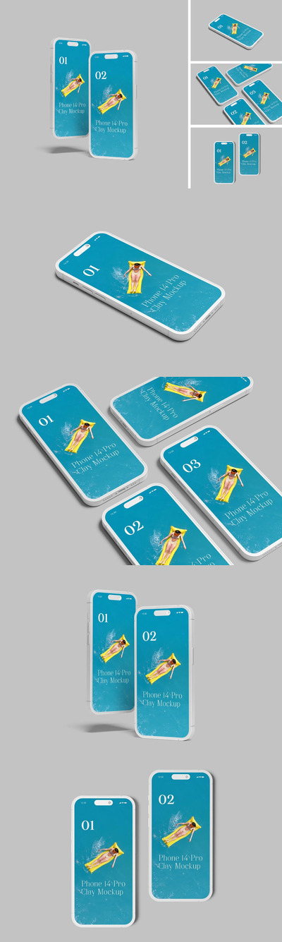 白色粘土样式iPhone 14 Pro手机样机 (PSD)