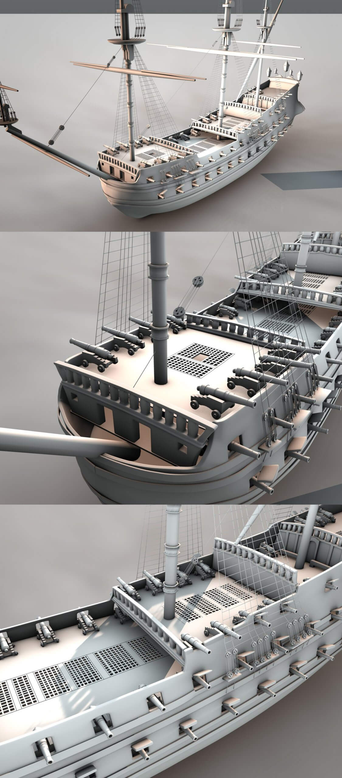 1665年De Zeven Provincien荷兰木质战舰low poly 3D模型（OBJ,FBX）