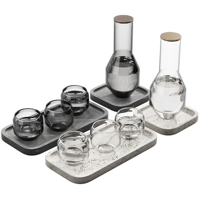 托盘上的玻璃水瓶和玻璃杯组合3D模型（FBX,MAX）