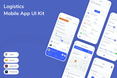 物流移动应用APP UI KIT (FIG,PSD,SKETCH,XD)