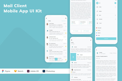 邮件客户端移动应用APP UI KIT (SKETCH,FIG,XD,PSD)