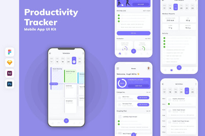 生产力跟踪器移动应用 APP UI KIT (FIG,PSD,SKETCH,XD)