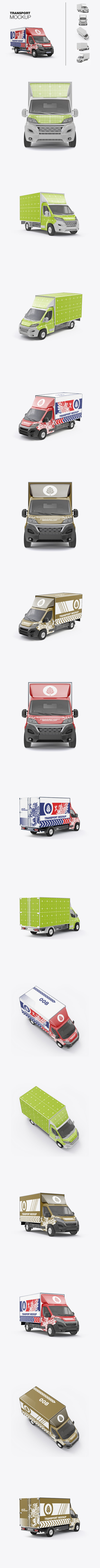 箱式卡车品牌广告设计样机 (PSD)