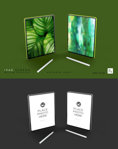 绿色Ipad屏幕UI展示样机 (PSD)