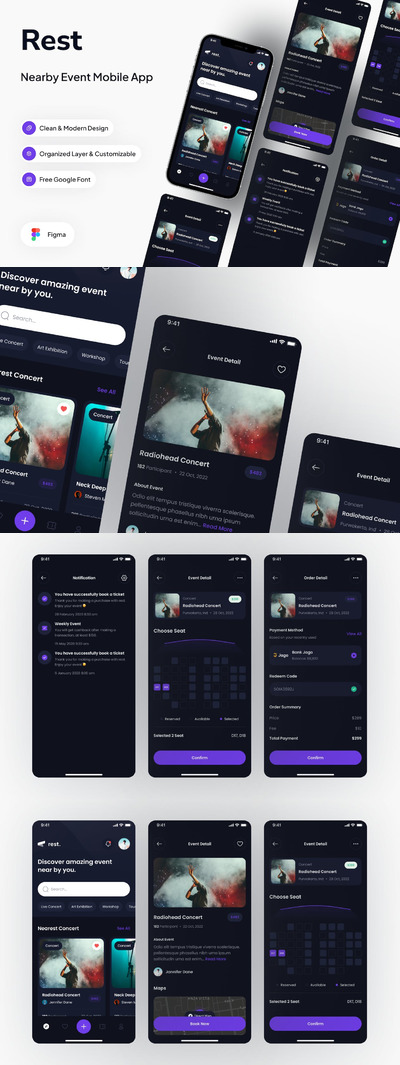 附近活动应用程序黑暗模式 App UI Kit