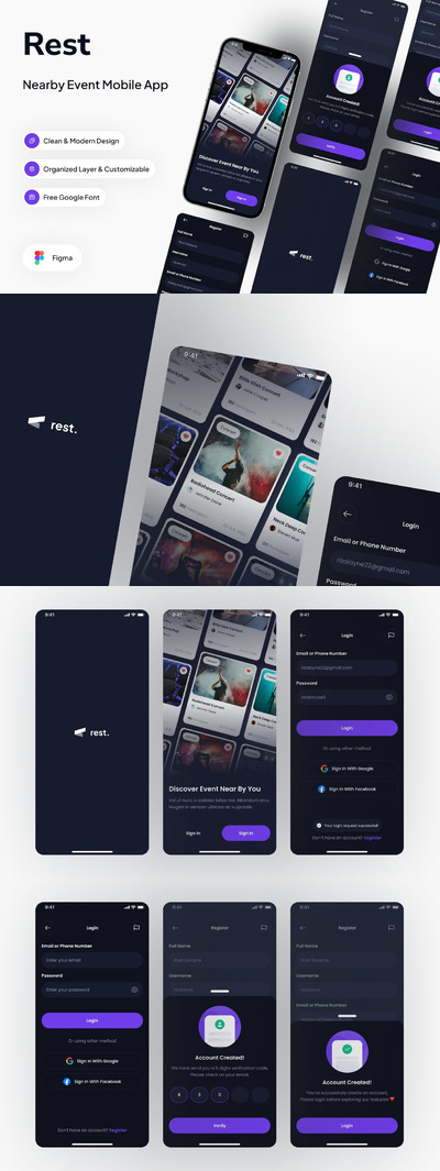 登录和注册黑暗模式 App UI Kit
