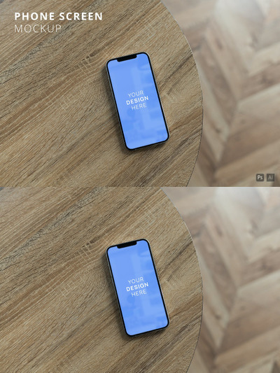 木桌背景iPhone Pro Max手机样机 (PSD,PDF)