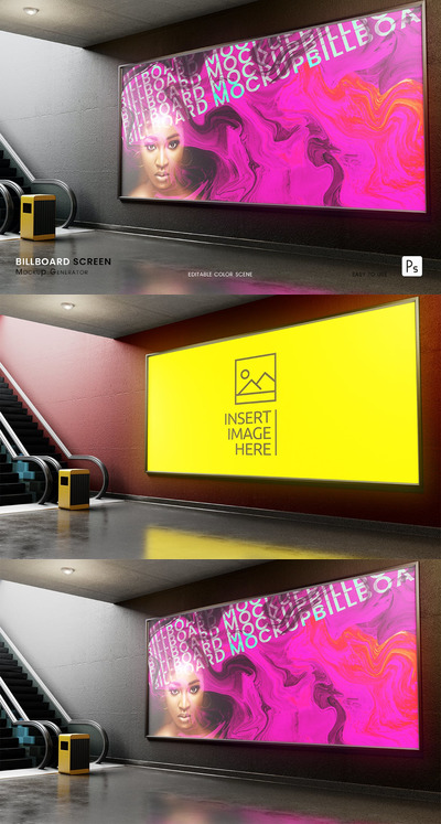 地铁广告牌横幅Banner海报样机 (PSD)