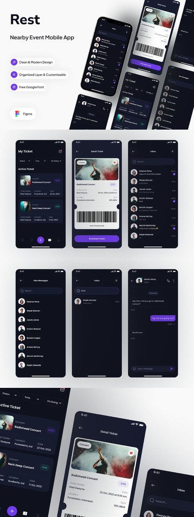 我的机票和收件箱黑暗模式 App UI Kit