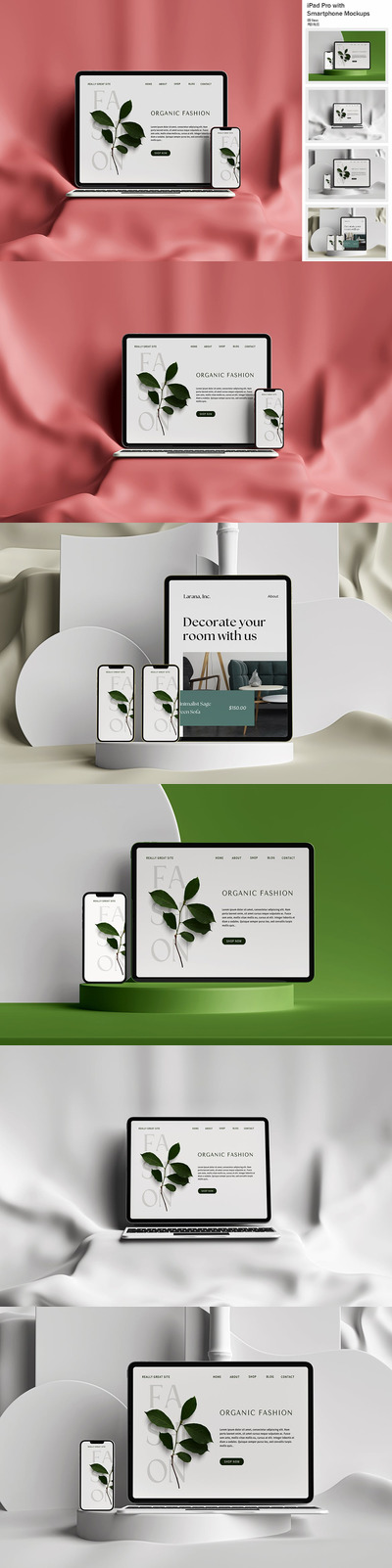 苹果三件套设备响应式UI样机 (PDF,PSD)