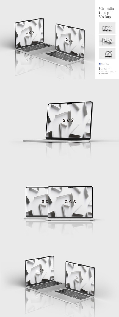极简主义笔记本电脑样机 (PSD,JPG,PDF)