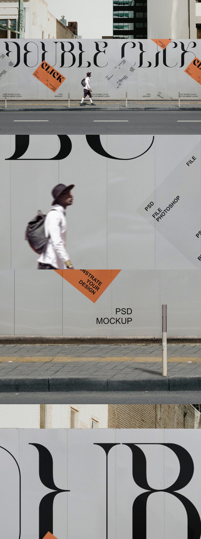 城市巨墙Banner海报效果图样机 (PSD)