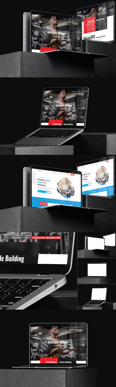 深色场景笔记本电脑MacBook样机 (PSD)