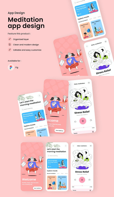 冥想手机应用APP UI KIT (FIG)