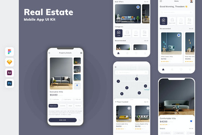 房地产移动应用程序APP UI KIT (SKETCH,FIG,XD,PSD)