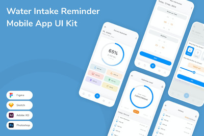 取水提醒手机应用APP UI KIT (FIG,PSD,SKETCH,XD)