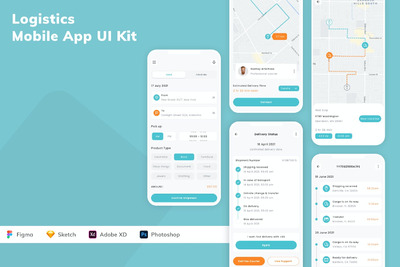 物流移动应用APP UI KIT (SKETCH,FIG,XD,PSD)