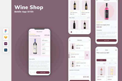卖酒电商手机应用APP UI KIT (SKETCH,FIG,XD,PSD)