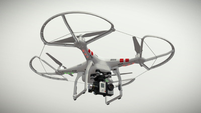 配置GoPro HERO3的DJI Phantom 2 Quadcopter Prop Guard无人机3D模型（OBJ,FBX）
