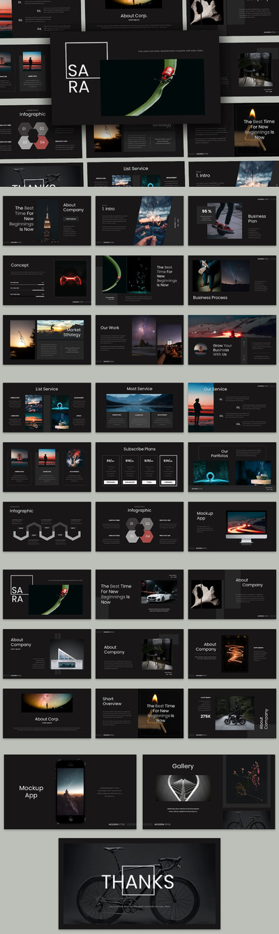 暗黑配色方案优雅ppt模板 (PPTX)
