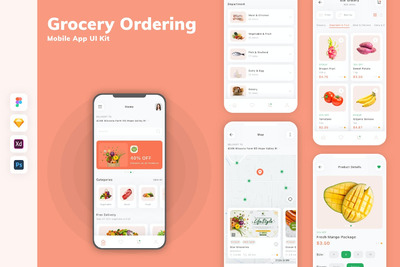 杂货店订购移动应用APP UI KIT (SKETCH,FIG,XD,PSD)