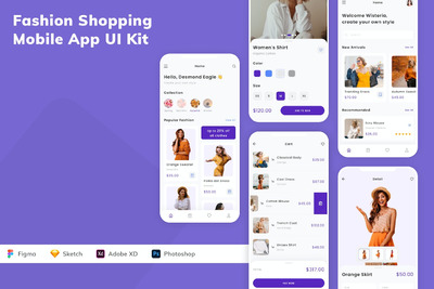 电商时尚购物手机应用APP UI KIT (SKETCH,FIG,XD,PSD)