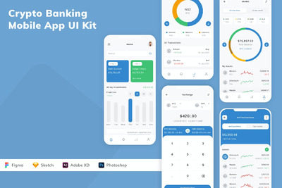 加密银行移动应用APP UI KIT (SKETCH,FIG,XD,PSD)