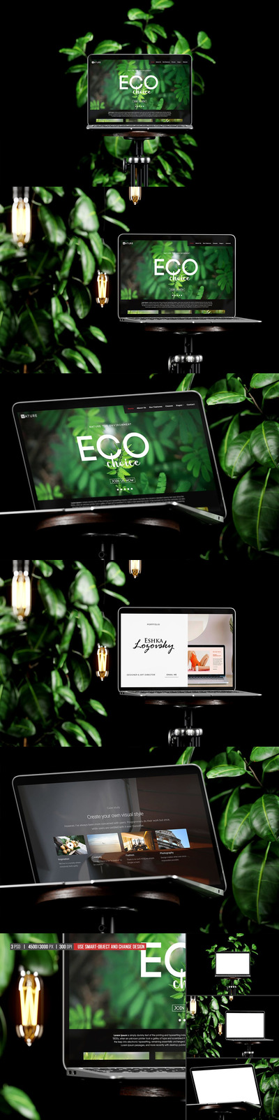 绿色植物场景笔记本电脑屏幕展示样机 (PSD)