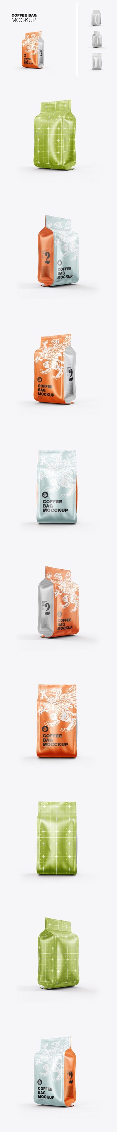 金属箔纸咖啡袋包装设计样机 (PSD)