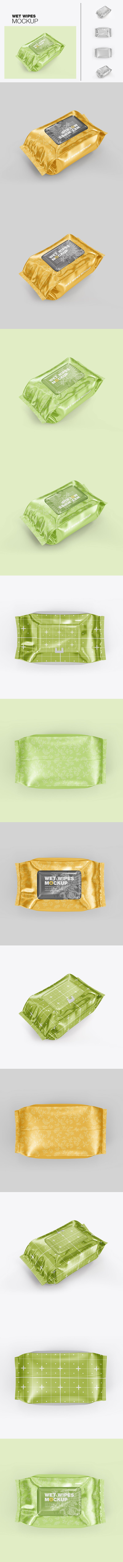 湿纸巾箔纸包装设计样机 (PSD)