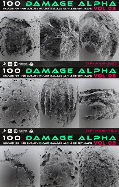 多种的破损 Alpha 高度贴图材质（PSD）