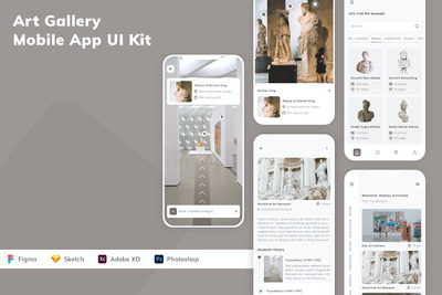 艺术画廊移动应用APP UI KIT (SKETCH,FIG,XD,PSD)