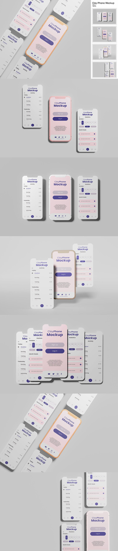 粘土样式手机屏幕UI样机 (PDF,PSD)