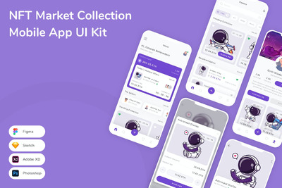 NFT市场作品移动应用UI套件 (FIG,PSD,SKETCH,XD)