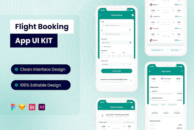 航班预订手机应用 App UI Kit (FIG,SKETCH,XD)