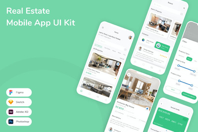 房地产移动应用 App UI Kit (FIG,PSD,SKETCH,XD)