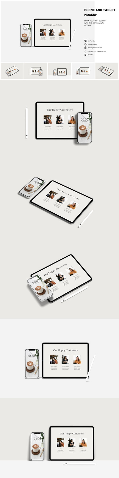 苹果手机和平板电脑样机 (PSD,JPG,PDF)