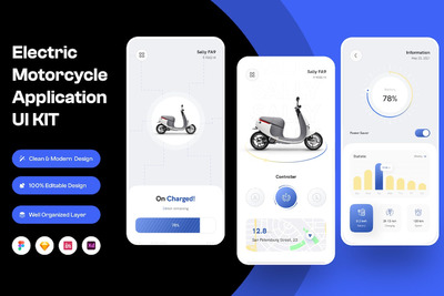 电动摩托车移动应用APP UI KIT (FIG,SKETCH,XD)