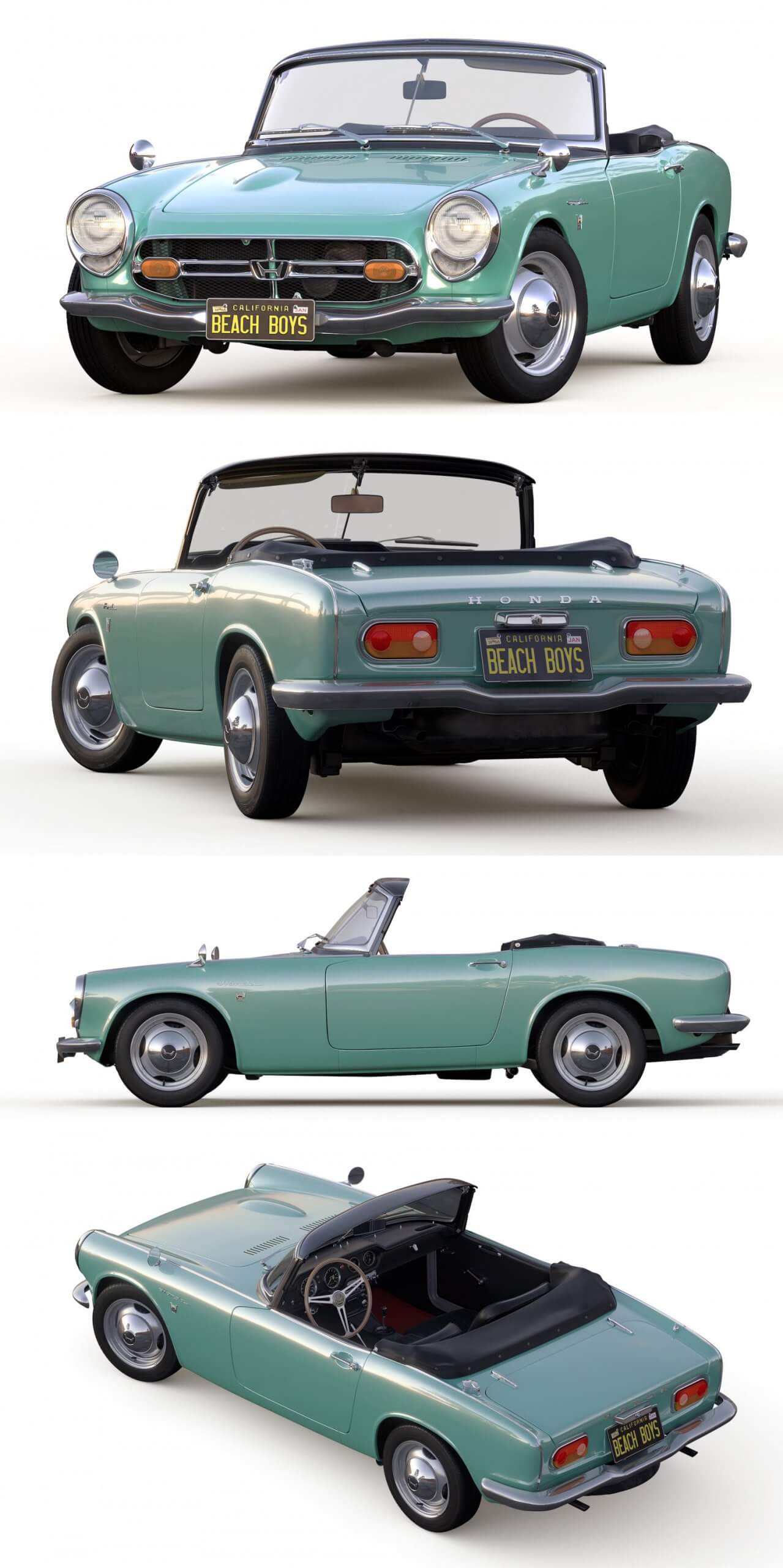 本田Honda S800 Cabriolet敞篷跑车3D模型（OBJ,FBX,MAX,C4D,LWO）