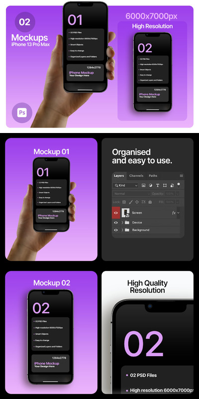 iPhone手机屏幕正视图展示样机 (PSD)