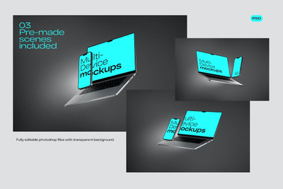 浮动多设备屏幕样机模板 (PSD)