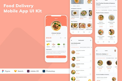 食品配送移动应用APP UI KIT (SKETCH,FIG,XD,PSD)