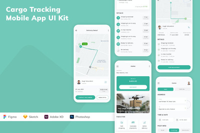 货物追踪移动应用APP UI KIT (SKETCH,FIG,XD,PSD)