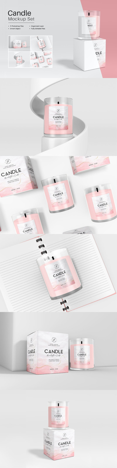 玻璃蜡烛罐和盒子包装设计样机集 (PSD)