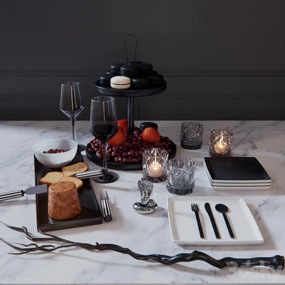 包含马卡龙 红酒等在内的食品和装饰组合3D模型（FBX,MAX）