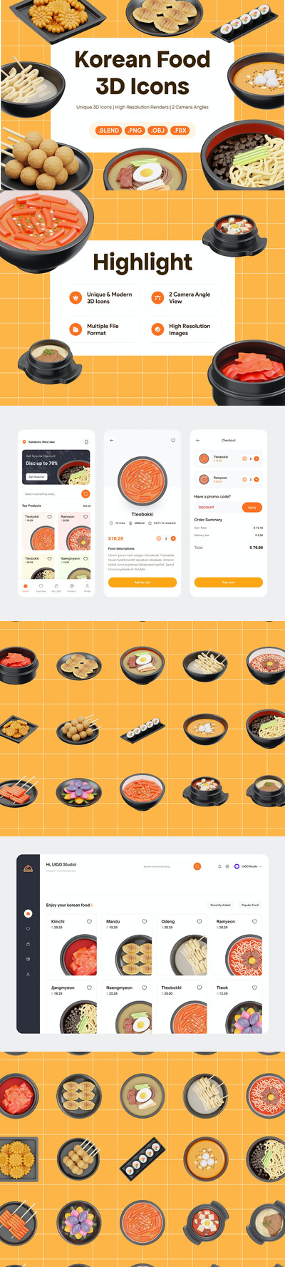 韩国食品3D图标 (PNG,Blend,OBJ,FBX)