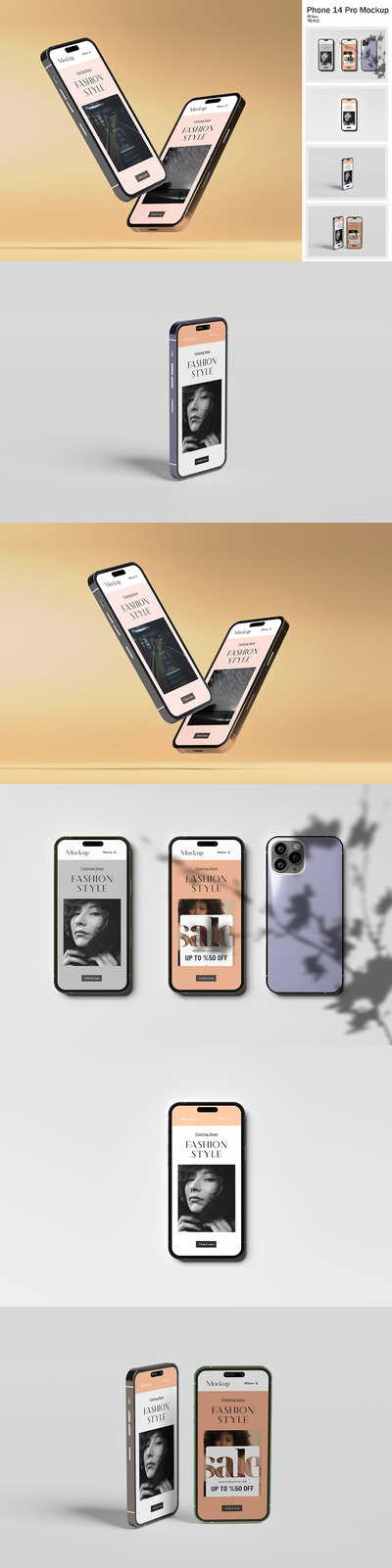 Iphone 14 Pro手机屏幕UI展示样机 (PDF,PSD)