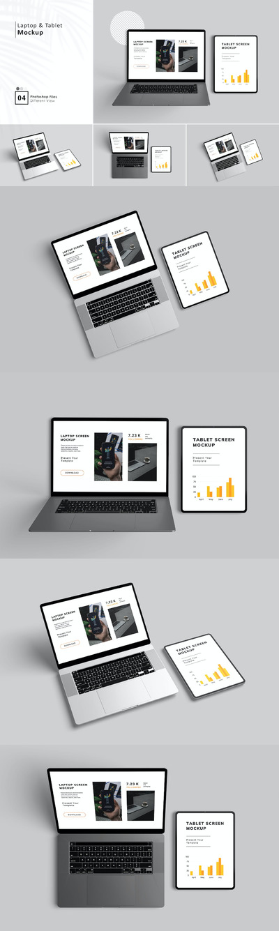 笔记本电脑和平板电脑多设备样机模板 (PSD,PDF)