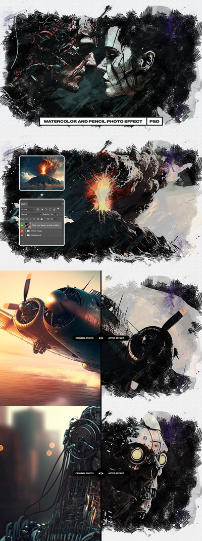 水彩和铅笔照片效果 (PSD)